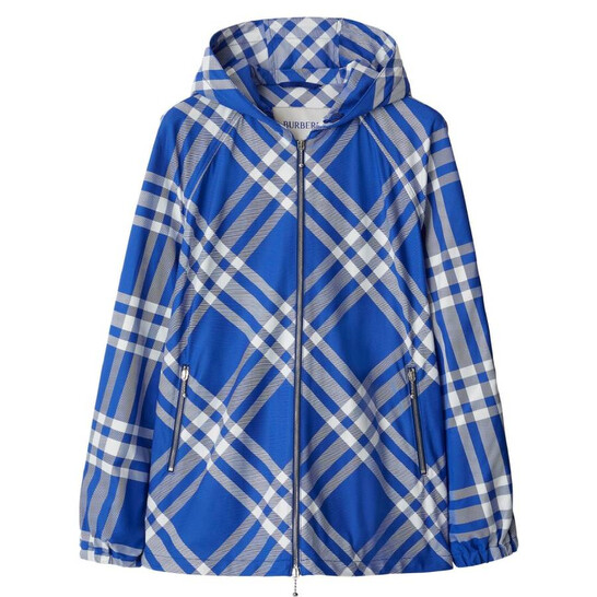 Burberry Check-Pattern Hooded Zip-Up Polyamide Jacket, Size