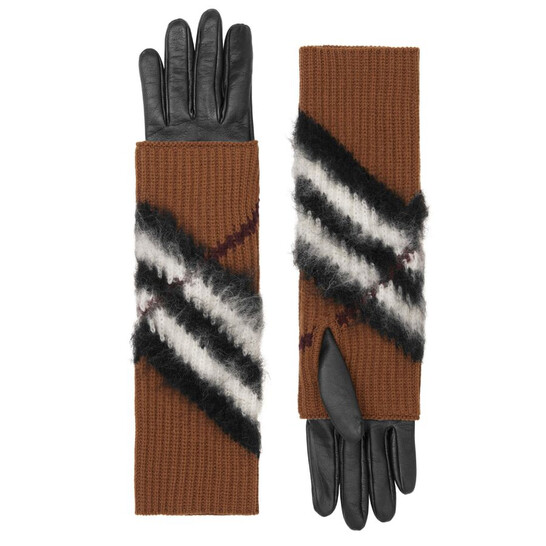 Burberry Chevron Lambskin Leather Gloves with Removable