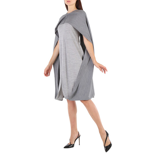 Burberry Cloud Grey Wool-blend Cape Detail Dress, Brand Size Burberry Cloud Grey Wool-blend Cape Detail Dress, Brand Size