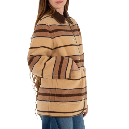 Burberry Colbury Striped Wool-Felt Leather-Trimmed Jacket