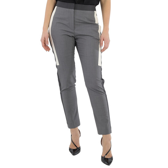 Burberry Contrast Stripe Crop Wool Trousers In Grey, Brand Size