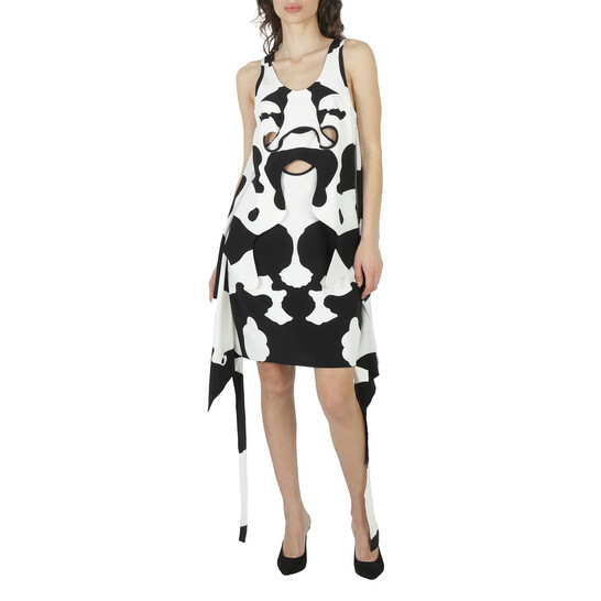 Burberry Cow-Print Pieced Cutout Silk Mini Dress, Brand Size