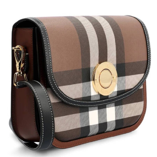 Burberry Dark Birch Brown Check And Leather Medium Elizabeth Bag