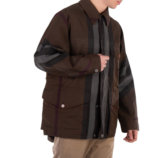Burberry Dark Birch Brown Check Cotton Blend Field Jacket