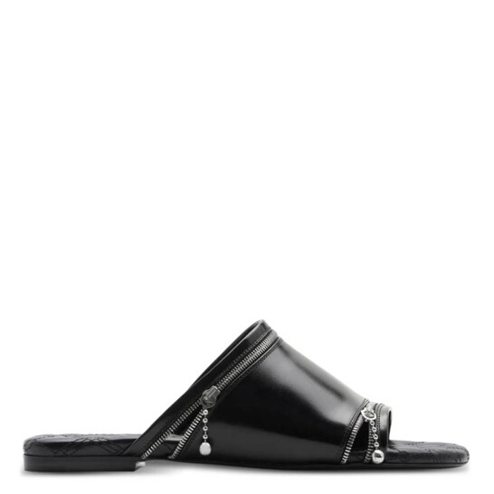 Burberry Decorative-Zip Flat Leather Sandals, Brand Size