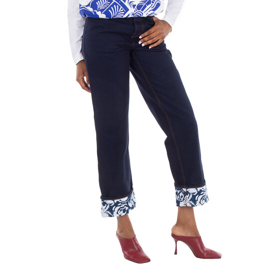 Burberry Denim Rose Print Straight Leg Boyfriend Jeans, Waist Size