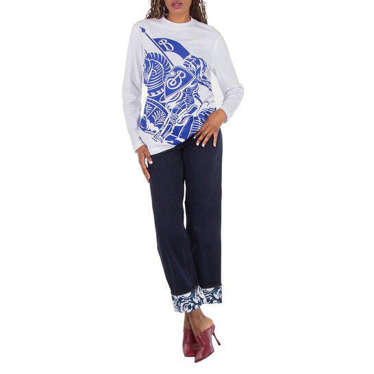 Burberry Denim Rose Print Straight Leg Boyfriend Jeans, Waist Size