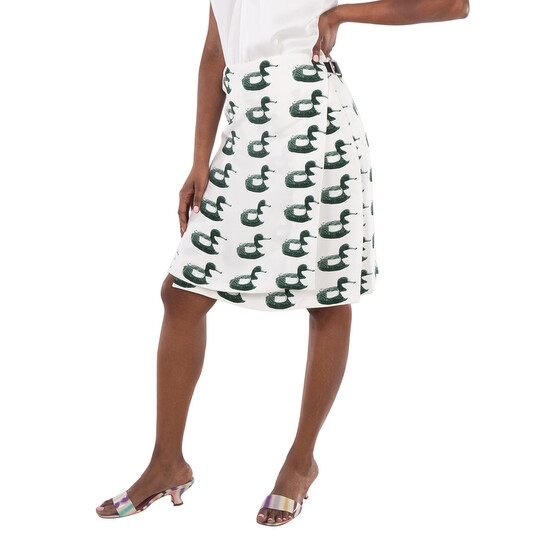 Burberry Duck Print Kilt Silk Skirt, Brand Size 6 (US Size 4