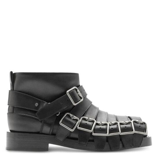 【関税&送料込】Burberry Mu Tri Bar Edged Ekd Burberry EKD Motif Multi-Strap Leather Boots, Brand Size 42