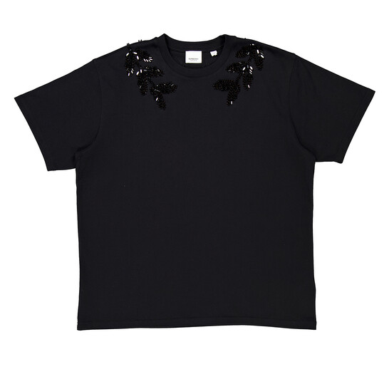 Burberry Embellished Crystal Oak Leaf Crest Cotton T-Shirt