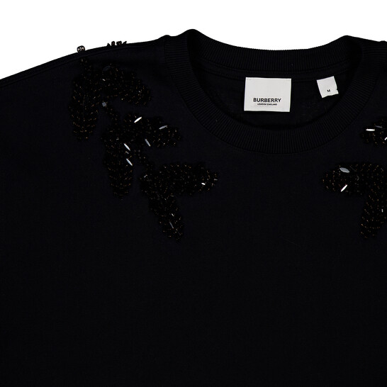 Burberry Embellished Crystal Oak Leaf Crest Cotton T-Shirt