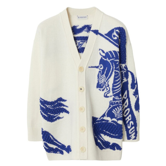 Burberry Equestrian Knight Intarsia-Knit Cardigan, Size 6Y 8081459