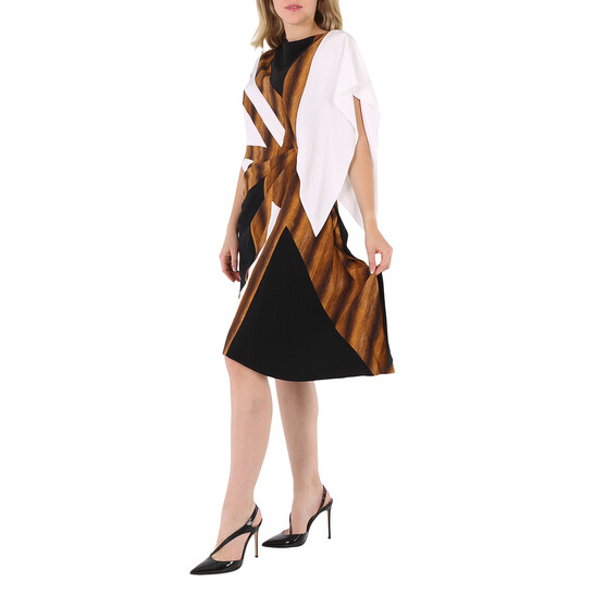 Burberry Flag Intarsia Asymmetric Silk Dress In Black, Brand