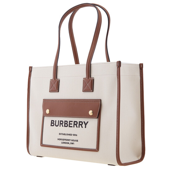 Burberry Freya Small Two-tone Canvas And Leather Tote In