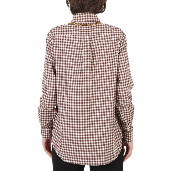 【関税＆送料込み】Burberry 'Check' Brown Polyester Blend S Burberry Gingham Cotton Check Chain Detail Shirt, Brand Size
