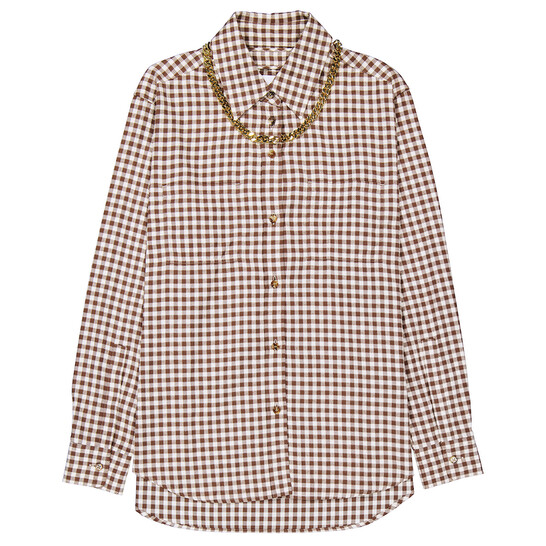 Tシャツ・カットソー Burberry SS25 Embroidered flannel shirt (8101682 C1959) Burberry Gingham Cotton Check Chain Detail Shirt, Brand Size