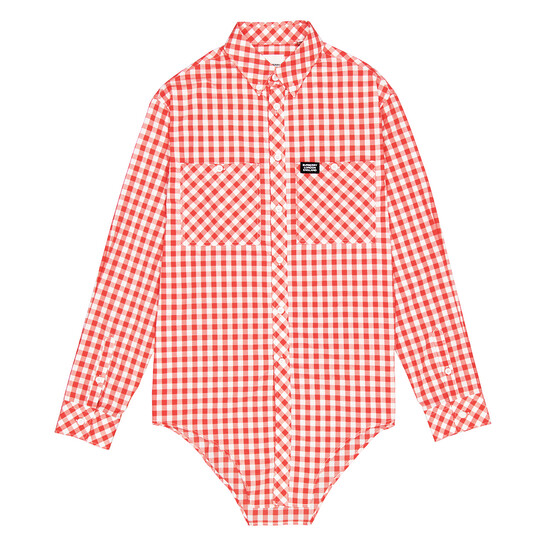 Burberry Gingham Cotton Cut-out Hem Oversized Shirt, Size XX