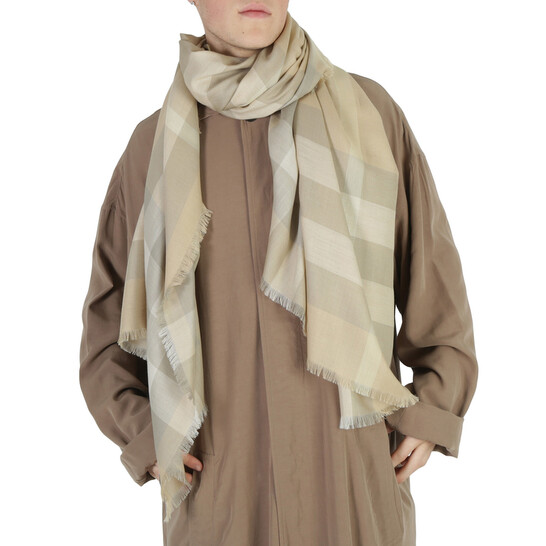 Burberry Half Mega Check Cashmere Silk Fringed Scarf 8083551