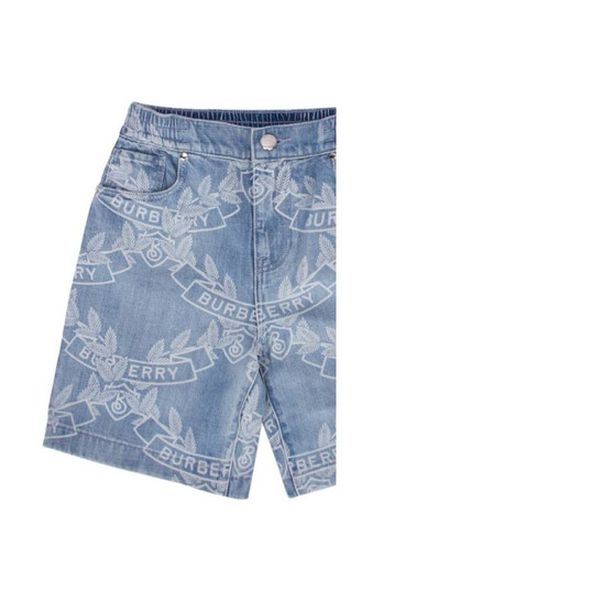 Burberry Kids Castiel Oak Leaf Crest Print Denim Shorts, Size 4Y