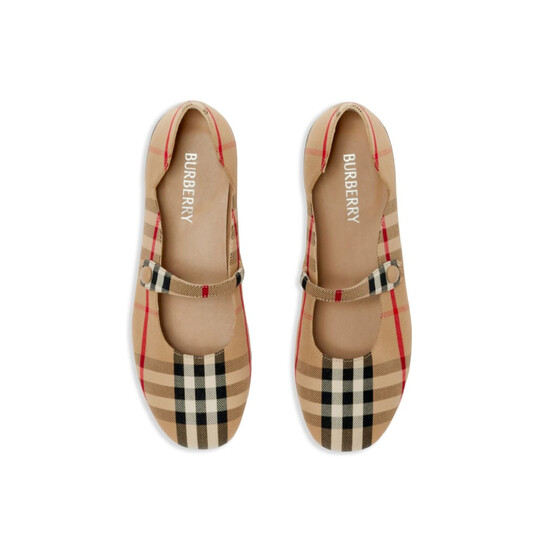 Burberry Kids Checked Mary Jane Round Toe Flats, Brand Size