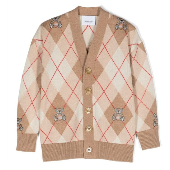 Burberry Kids Thomas Bear Argyle-Print Cardigan, Size 4Y 8069504
