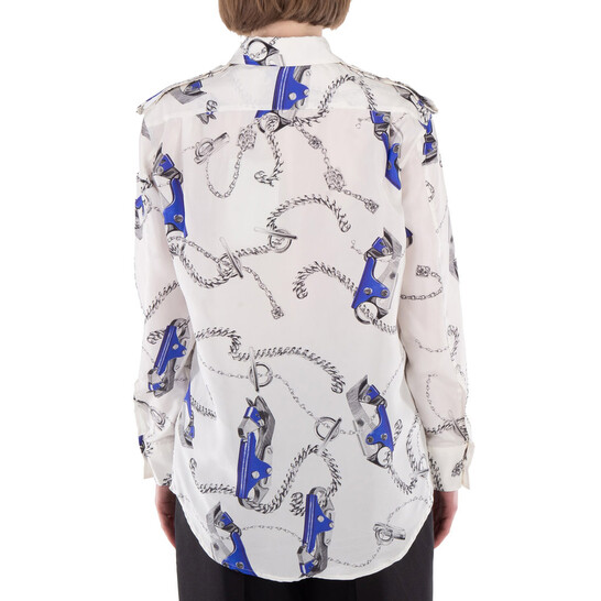 Burberry Knight Hardware-Print Silk Shirt, Brand Size 6 (US