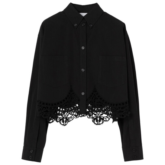 その他 Burberry 8067780 Burberry Lace Long- Sleeve Woven Crop Shirt, Brand Size 8