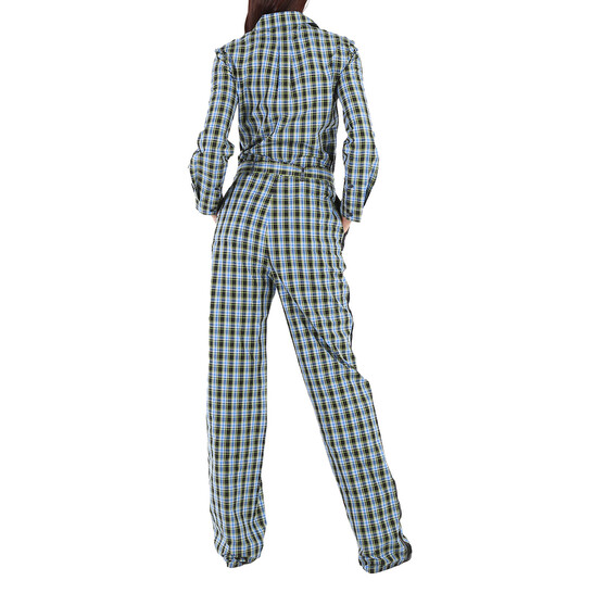 バーバリー ワンピース　ストライプ柄 Burberry Ladies Azure Blue Lampton Check Tie Waist Jumpsuit