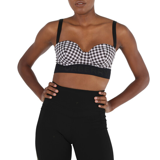 Burberry Ladies Bethany Logo Tape Gingham Bikini Top, Size XX