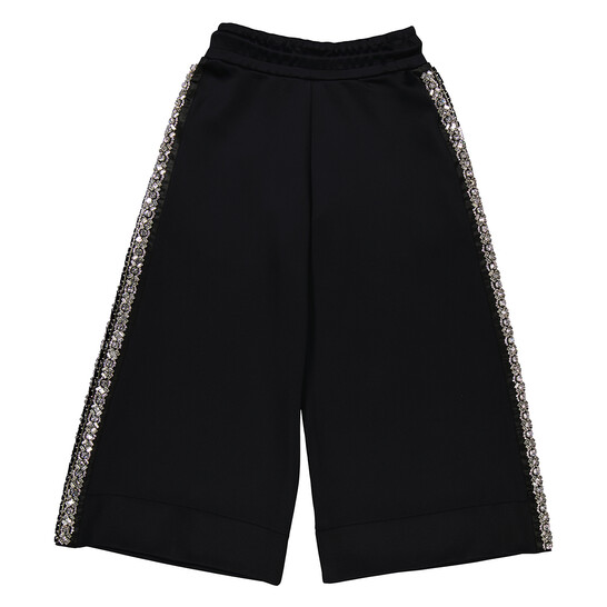 Burberry Ladies Black Crystal Detail Wide-leg Jersey Cropped Track