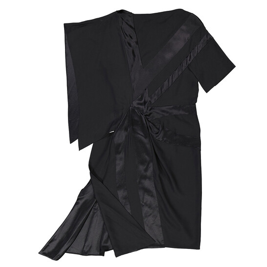 Burberry Ladies Black Flag Intarsia Asymmetrical Silk Dress