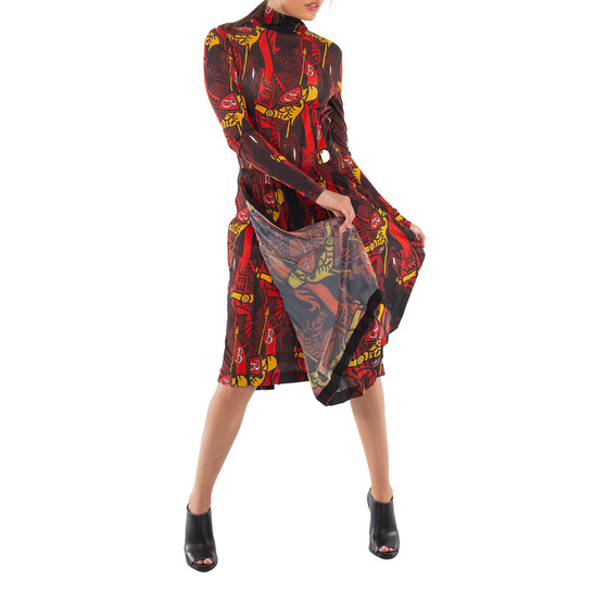 Burberry Ladies Black IP Pattern Printed Long-Sleeve Dress