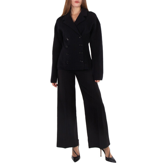 Burberry Ladies Black Jaylie Asian Fit Wool Wide Leg Pants With