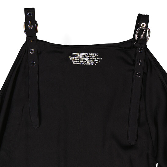 【送料&関税込】Burberry Black Satin Dress Burberry Ladies Black Miley Strap Detail Location Print Silk