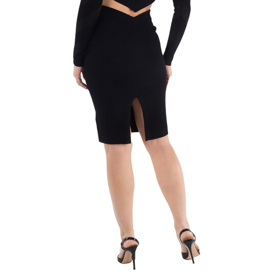 【送料&関税込】Burberry Black Stretch Polyester Blend Skirt Burberry Ladies Black Octavia V-Waist Pencil Skirt, Size