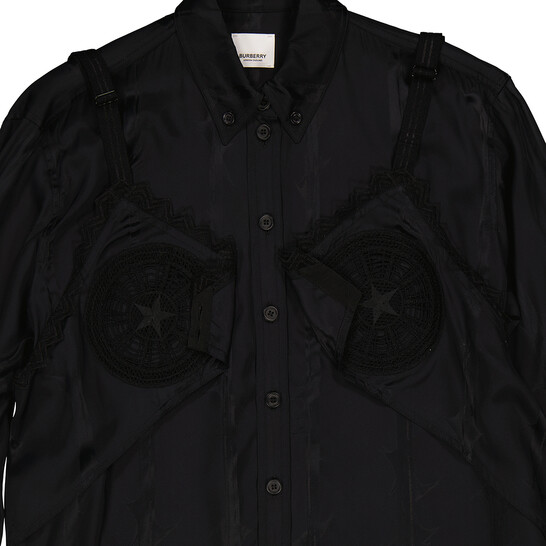 burberry ブラウス Burberry Ladies Black Thorn Vine Viscose Silk Jacquard