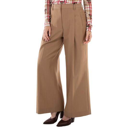 Burberry Ladies Camel Melange Madge Wool Twill Wide Pants