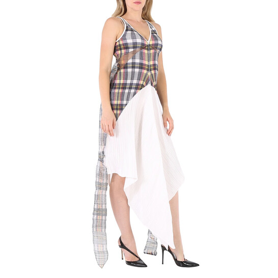 Burberry Check Panel Satin Pliss Gown , Size: 06