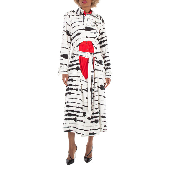 Burberry Ladies Cut-Out Detail Watercolour Print Trench Coat