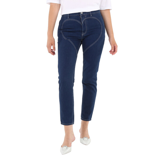 Burberry Ladies Dark Canvas Blue Heart-Motif Skinny Jeans