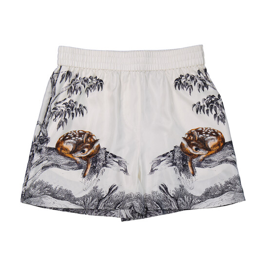 【BURBERRY】SS LG VTG RVS SILK SY◆8088136158026 Burberry Ladies Deer Sketch Print Mulberry Silk Shorts