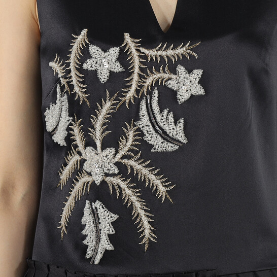 Burberry Ladies Flor Embroidered Asymmetrical Pleated Dress