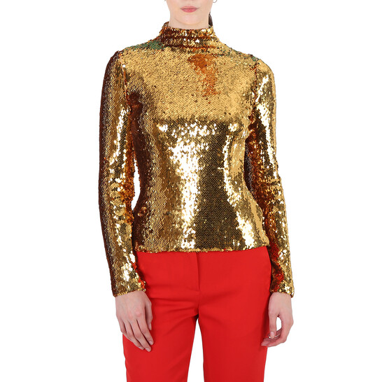 Burberry Ladies Gold Sequinned Turtleneck Top, Size Medium