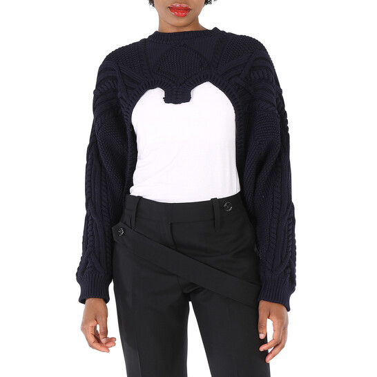 Burberry Ladies Ink Blue Cable Knit Open-Front Jumper, Size Small