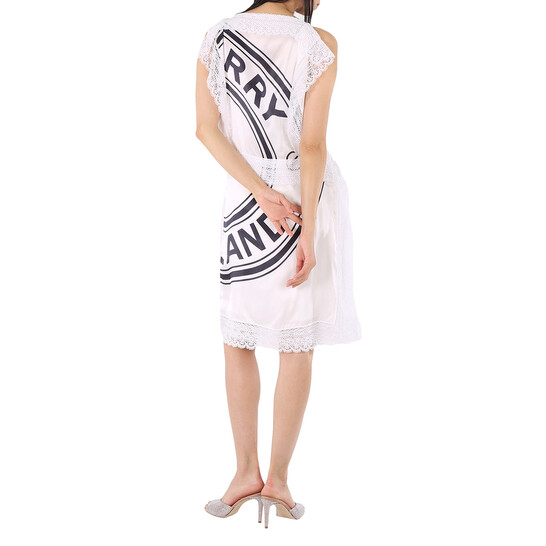 BURBERRY オフショルタ ストレッチ ミティトレス 8066273 A1189 Burberry Ladies Lace-Detail Logo Silk Slip Midi-Dress, Brand