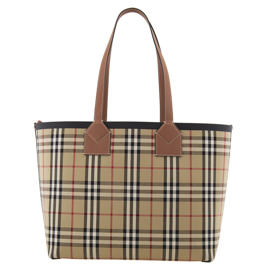 バーバリー 8066223 キャンバスレザー トートバッグ Burberry Ladies Medium London Check-Pattern Tote Bag 8066223