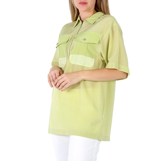 Burberry Ladies Mist Green Ilona Zip-front Silk Bowling Shirt