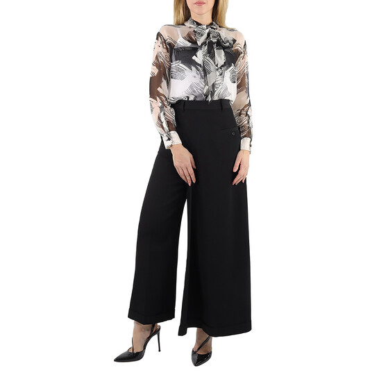 みこみこBurberry Burberry Ladies Monochrome Deer Print Silk Chiffon Pussy-bow