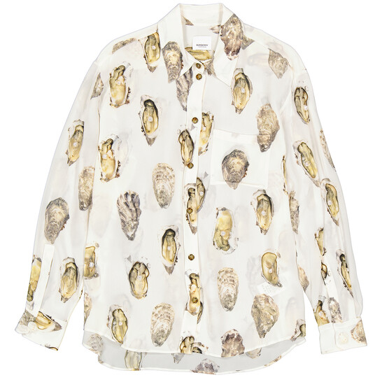 Burberry Ladies Oyster- Print Pearl- Embellished Shirt