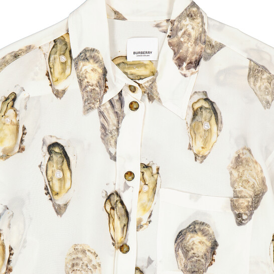 Burberry Ladies Oyster- Print Pearl- Embellished Shirt